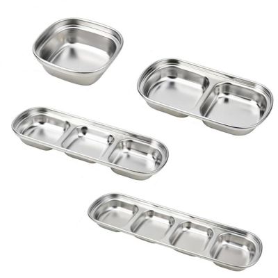Stainless Steel Sauce Dish Spice Plates Gravy Boats Appetizer Serving Tray Rectangle Divided Oil Spice Dipping Tray Small Dish