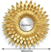 [COD] ขนาดใหญ่ Sunburst กระจกติดผนังสีทองรอบโลหะ Starburst กระจกตกแต่งผนังกระจกผนังห้องรับประทานอาหารห้องนั่งเล่นห้องโถงระเบียงกระจก,ทอง,31"