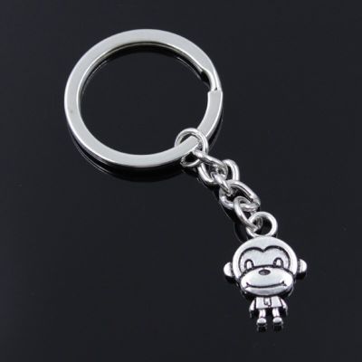 New Fashion Men 30mm Keychain DIY Metal Holder Chain Vintage Double Sides Monkey 15x27mm Silver Color Pendant Gift Key Chains