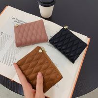 Korean Version Fashion Trendy Short Wallet Diamond Embroidered Thread Simple Versatile Solid Color Small Coin Bag Multi-Card Card Women 【AUG】