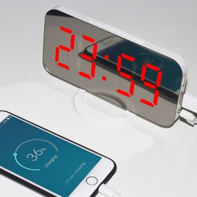 【Worth-Buy】 นาฬิกาปลุกกระจก Led พร้อมไฟสำหรับกลางคืนโต๊ะเลื่อนหรี่แสงนาฬิกาดิจิตอลตั้งโต๊ะชาร์จพอร์ต Usb สำหรับ Iphone Androd นาฬิกาปลุก
