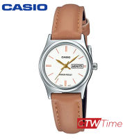 Casio Standard นาฬิกาข้อมือผู้หญิง สายหนัง รุ่น LTP-V006L-7B2UDF (สายหนังสีน้ำตาล / หน้าปัดขาว)