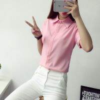 White shirts with short sleeves professional female 2023 summer decoration student body overalls joker big yards shirt female coat