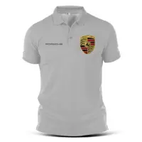 ปอร์เช่Porsche Polo เสื้อโปโลแขนสั้นผ้าฝ้ายพิมพ์ลายสําหรับผู้ชาย