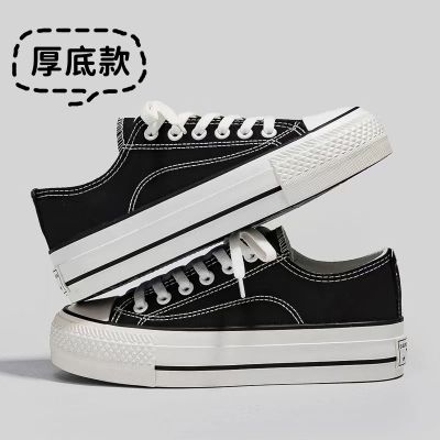 ❁ 2023 new thick-soled canvas shoes female students Korean version all-match sneakers womens heightened ins tide Harajuku style white shoes