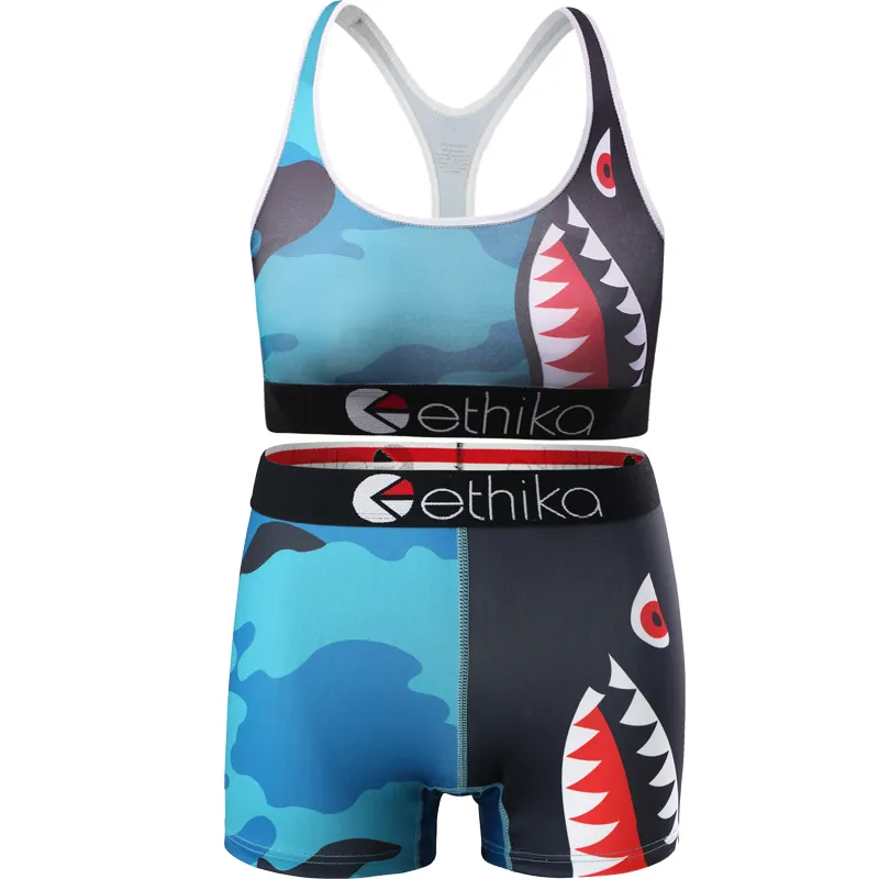 Fashion Ethika Shark Print Ladies Sports Tube Shorts Two Piece Summer  Underwear