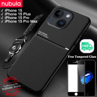 NUBULA เคส Apple iPhone 15 Pro 15 + Plus 15 Pro Max,เคสฟรีกระจกนิรภัยหนังนุ่มให้ความรู้สึก Hp iPhone 15 Pro Max ฝาหลังดูดติดรถยนต์กันกระแทกขาตั้งสายคล้องมือฝาครอบด้านหลังชุดทำความสะอาดหน้าจอสำหรับ iPhone 15 Pro 15 + สูงสุด