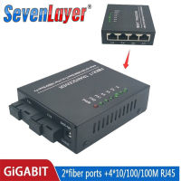 Media Converter Gigabit Fiber Optic 2 SC 4 RJ45 UTP Ethernet Fiber Switch 10/100/1000M