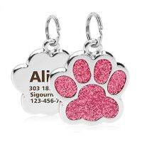 ❖ Personalized Dog Cat Tags Engraved Cat Dog Puppy Pet ID Name Collar Tag Pendant Pet Accessories Paw Glitter Pendant