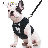 Benepaw No Pull Tuxedo Dog Harness Leash ชุดตาข่ายระบายอากาศ Bow Tie ลูกสุนัขสัตว์เลี้ยงเสื้อกั๊ก Harness หมั้นวันเกิด Valentines