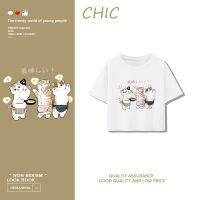 เสื้อสั้นหลวม CHIC ลูกแมวน่ารักพิมพ์เสื้อยืดแขนสั้น T0381