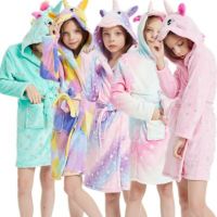 New Childrens Bathrobes Kids Sleepwear Flannel Unicorn Hooded Bath Robe Animal For Boys Girls Pajamas Nightgown