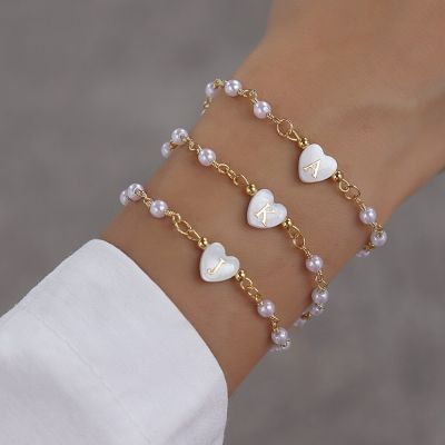 New Vintage A-Z Heart Initial Letter Bracelet Women Handmade Temperament Bead Chain Bracelet For Women Jewelry Gift
