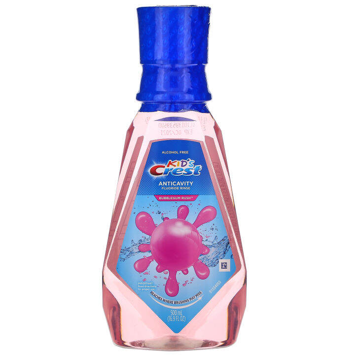 Crest, Kids, Anticavity Fluoride Rinse, Bubblegum Rush, (500 ml) | Lazada