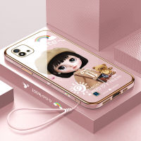 (คลังสินค้าพร้อม) เคสเคสมือถือสำหรับ Realme C20 /C20A /Realme C11พร้อมฟรีสายคล้อง + การ์ตูนเคสสาวน่ารักขอบสี่เหลี่ยมชุบฝาหลังนิ่ม