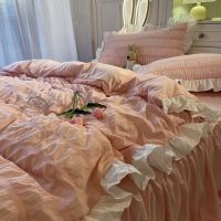 ❉❖✚ INS Four-piece Set Bedding Netflix Princess Wind Bed Sheet Duvet Cover Pillowcase Korean Style Students Dormitory Decoration