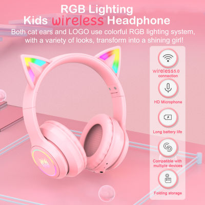 Onikuma B90 Bluetooth-Compatible Cat Ear Headset Wireless Gaming RGB Headphone with Mic Noise Cancelling Earphone Accessory