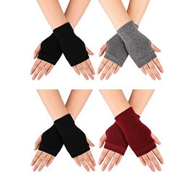 4 Pair Fingerless Warm Gloves with Thumb Hole Cozy Half Fingerless Driving Gloves Knit Mittens for Men Women