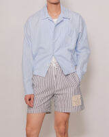 Compose. | CLUB ✿ 13 Club Wonder Stripe-Cropped Shirt Jacket in Light Blue | เสื้อเชิ้ตแจ๊กเกต แบบครอป ลายริ้ว สีฟ้าอ่อน