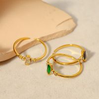 WILD &amp; FREE Simple Stainless Steel Thin Open Rings for Women Zircon Crystal 14K Gold Plated Waterproof Trendy Jewelry