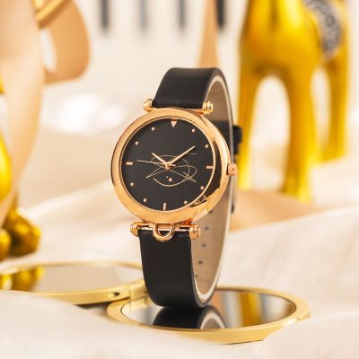 【July】 Foreign trade cross-border hot European style fashion leather strap simple scale time quartz watch fresh womens