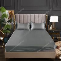 【3 in 1 Satin Silk Set】10 Colors Washed Satin Silk Bed Sheet Set Soft Silk Solid Bedding Fitted Sheet 100 Quality has Size Super Single Queen King