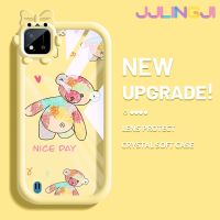 Jjlingji เคสสำหรับ Realme C20 C20A C11 C11 2020 Narzo 50i วาดลายการ์ตูนหมีสร้างสรรค์สีสันน่ารักน้อยมอนสเตอร์ตัวน้อยเคสซิลิโคนเลนส์กล้องถ่ายรูปแบบนิ่มใสกันกระแทกแบบใสง่ายเคสป้องกัน