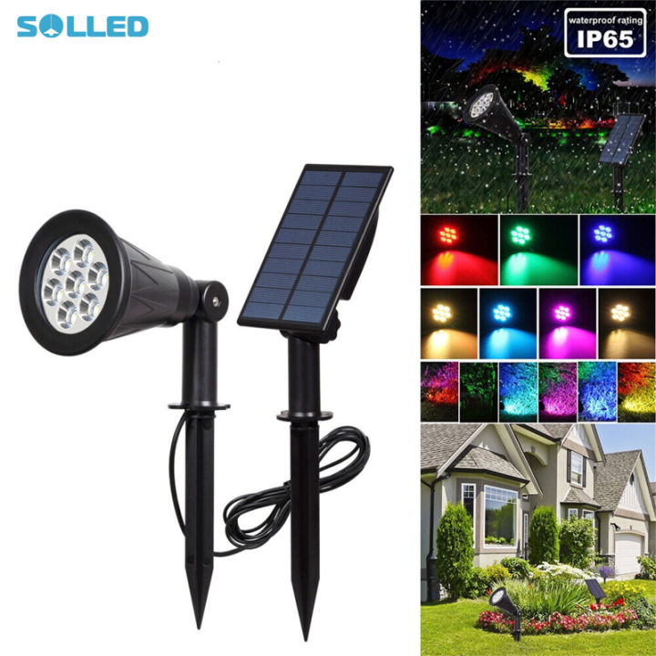 SOLLED 7led Solar Spot Lights Built In 2200mah Lithium Battery Outdoor ...