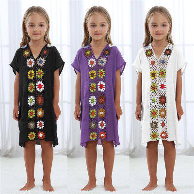 Kids Girls Beach Cover Up Girl Dress Tunic Pareos Bikini Swim Coverups Boho Crochet Robe Plage Beachwear Sundress 7 Year Dresses