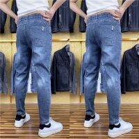 ◑♞ Summer new mens jeans trend fashion pencil pants Douyin Kuaishou same style all-match comfortable casual trousers