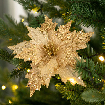 ต้นคริสต์มาส ABL ดอกไม้ประดับเครื่องประดับต้นคริสต์มาสเซ็ทแวววาวสำหรับการตกแต่งบ้านปีใหม่2024ต้น
