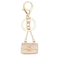 Crystal Rhinestone Purse Keychain Keyring Key Ring Chain Bag Charm Pearl Pendant