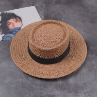 Women Summer Beach Sun Cap 2019 Flat Top Straw Hat Fashion Girl Ribbon Beach Hat Bone Feminino Gorra