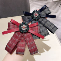 Korean Style Graceful And Fashionable Plaid Bow Tie Womens All-Match Bowknot Shirt Collar Flower Pin Brooch Advanced Rhinestone Corsage