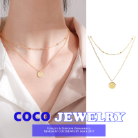 COCOJEWELRY สร้อยคอเหรียญทรงกลมสองชั้นเครื่องประดับแฟชั่นเกาหลีสำหรับผู้หญิงเด็กผู้หญิง