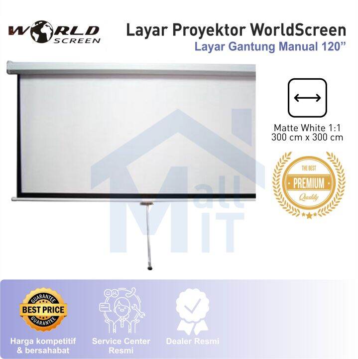 Layar Manual Gantung Proyektor Worldscreen 120 Inci 1 1 3 M X 3 M