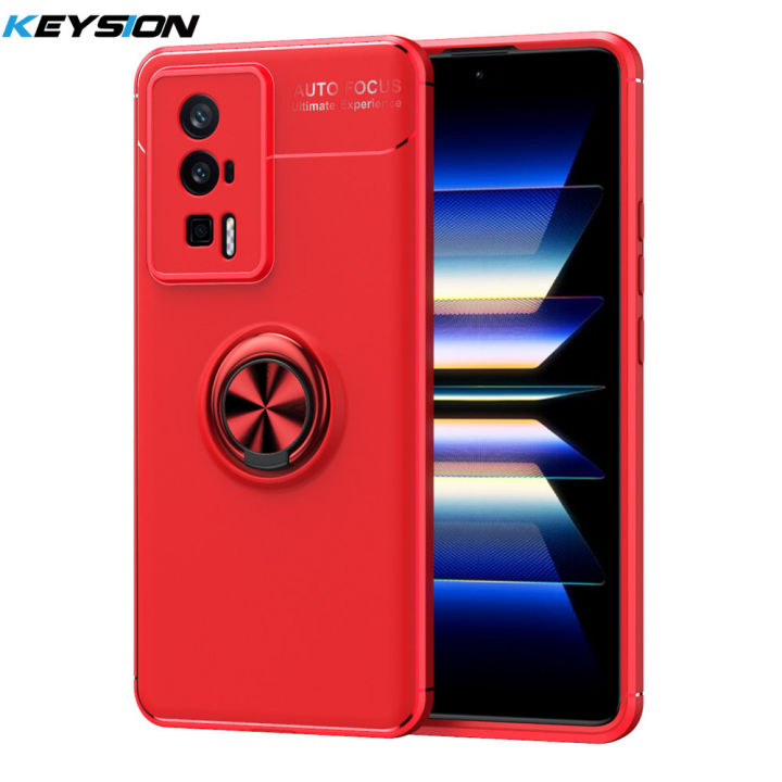 Keysion Shockproof Matte Case For Xiaomi Poco F5 Pro Soft Silicone Ring Stand Phone Back Cover 2801