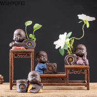 Creative สีม่วง Clay Tea สัตว์เลี้ยงน่ารักพระพุทธรูป Monk Figurine เครื่องประดับ Handmade Tea Play เดสก์ท็อปอุปกรณ์เสริม Boutique Crafts