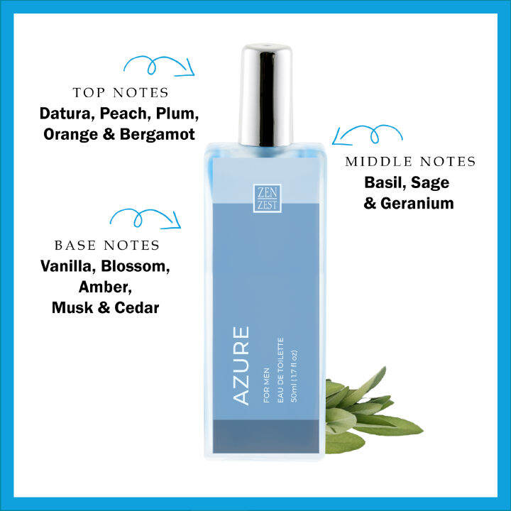 Zen Zest OilBased Eau De Toilette Perfume For Men 50mL AZURE Longlasting Fruity Fresh