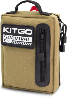 Kitgo Camping Survival Kit First Aid 101 Piece Professional Emergency Survival Gear Tool for Hunting Hiking Outdoor Adventure Fishing Travel Military Tropical Storms (Khaki) New Khaki