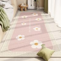 QSR STORE Nordic Simple Bedside Rug Cute Flower Girl Rugs for Bedroom Large Area Carpets Living Room Wabi Sabi Wind Cloakroom Carpet