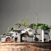 ใหม่เซรามิค Succulent หม้อสำหรับดอกไม้สโตนแวร์ Potted Jiangnan House เดสก์ท็อปดอกไม้ Bonsai Teracotta หม้อตกแต่ง Ornaments