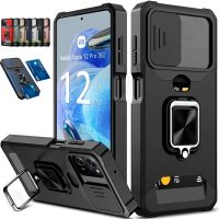 Case for Xiaomi Redmi Note 12 11S 11 Lite Pro Poco X5 Pro Card Holder Slot Military Wallet Slide Camera Grade Case