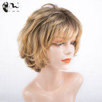 Synthetic Short Bob Wig Straight Ombre Cosplay Black Yellow Grey Wigs For Women Daily Use XISHIXIUHAIR