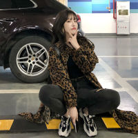 2021 New Womens Casual Leopard trench coat oversize Vintage Casual Spring Autumn windbreaker Outwear Loose Clothing