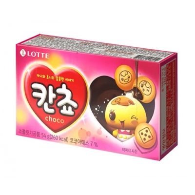ขนมบิสกิตสอดใส้ช็อคโกแลต kancho choco biscuit brand lotte 54g 롯데 칸쵸 ขนมเกาหลี