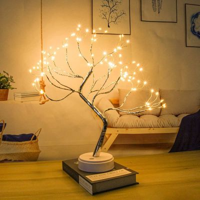 Battery/USB Table Lamp 36/60/72/108 Leds Tree Night Light Touch Copper Wire Lamp Home Party Wedding Indoor Christmas Decoration Night Lights