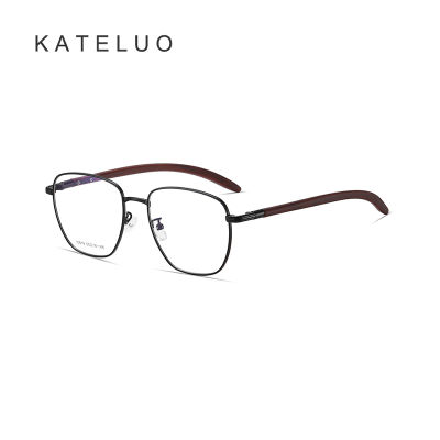 [พร้อมกล่อง] KATELUO CJ10619ผู้ชายแว่นตา TR90 + โลหะผสมย้อนยุคลายไม้ตารางแว่นตากรอบแบนเลนส์ป้องกันความเมื่อยล้าคอมพิวเตอร์แว่นตา