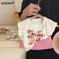 Spot parcel post Girls Sleeveless Suit T T-shirt Vest 2023 Summer New Two-Piece Suit Short-Sleeved Bottoming Shirt Coat Skirt Short Skirt