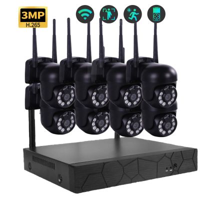 AZISHN 8CH Wireless CCTV System 3MP WiFi NVR Outdoor  Human Auto Track Security IP Camer P2P Video Surveillance Kit Night Vision Power Points  Switche